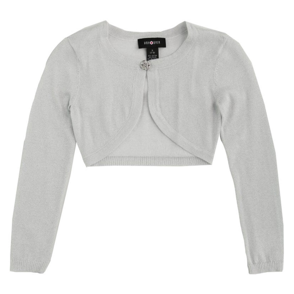 Amy Byer Hook & Eye Front Clasp Metallic Shrug